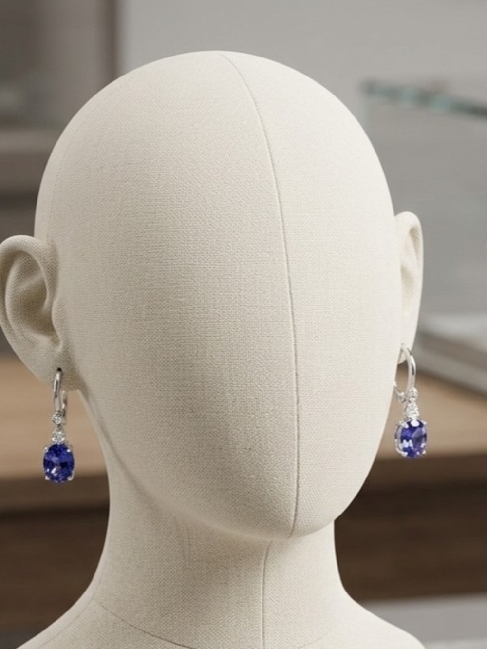 Sterling Silver Drop Earrings with Blue Gemstone - Picture 1 of 3